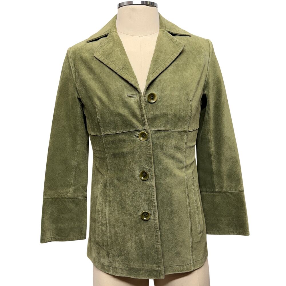 Vintage Bernardo Green Suede Jacket Womens Petite Small Leather Coat